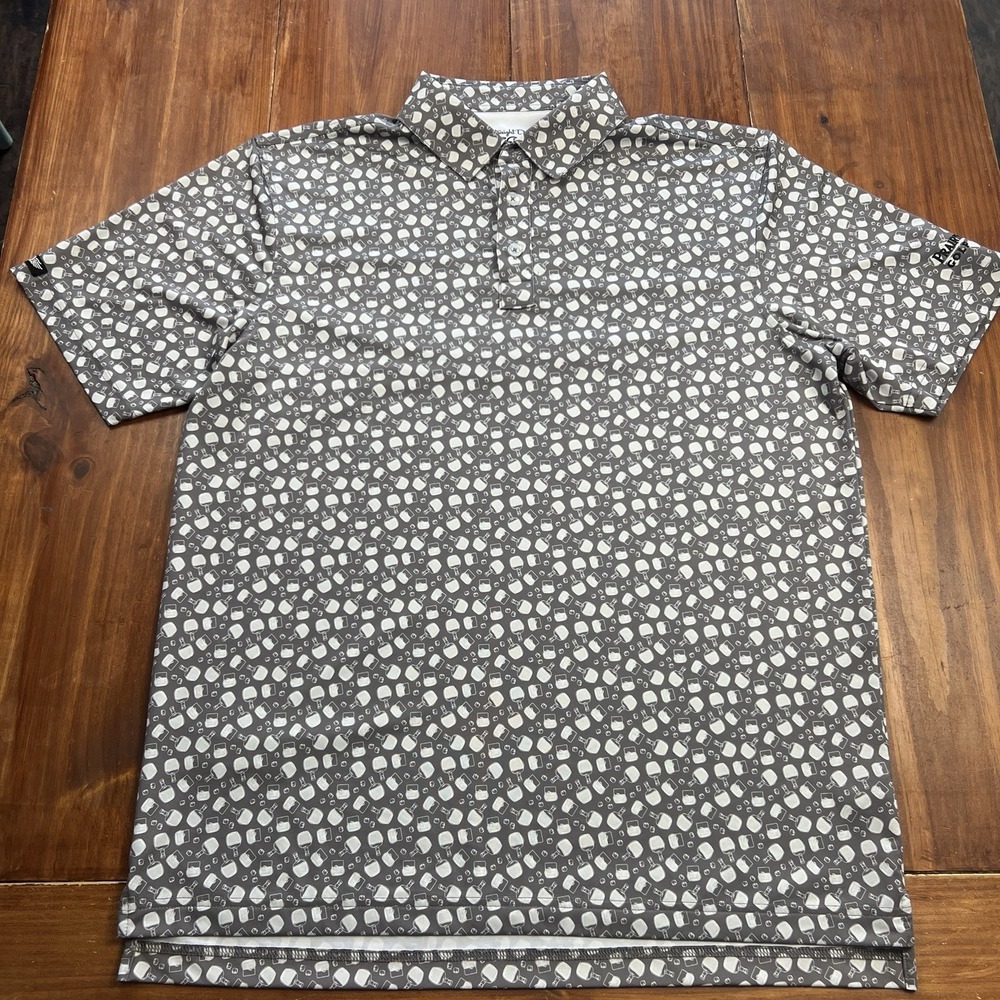 Straight Down Performance Golf Polo‎ Shirt Men's Large Gray Bourbon Bottle Print